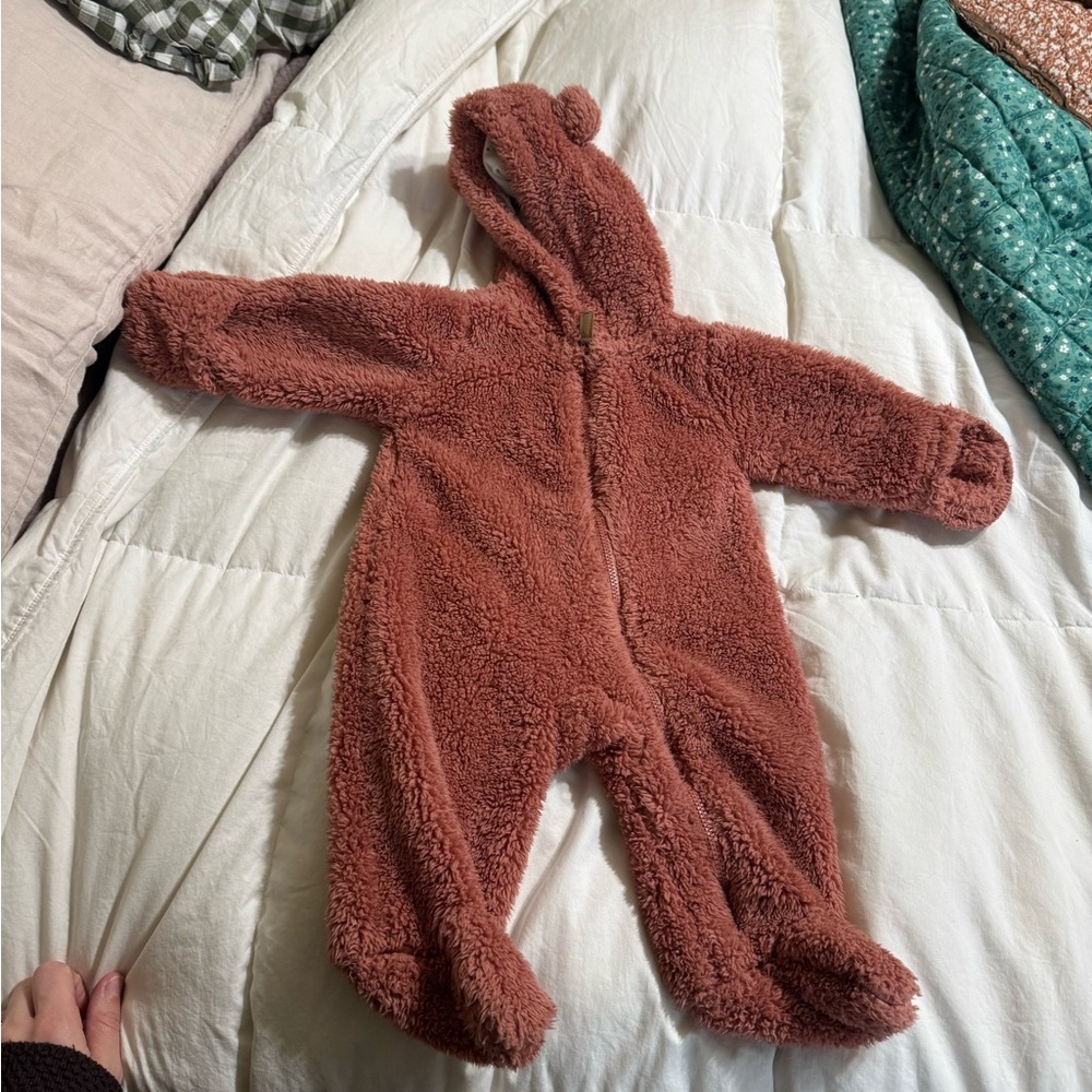 Carter’s 3 Month Pink Bear Baby Sherpa Bunting Fold Over Mits Zip Up - Picture 3 of 5